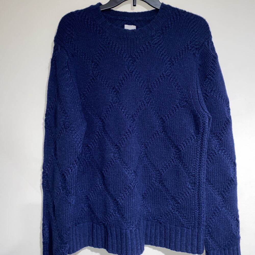 HARDY AMIES NAVY BLUE FISHERMAN HEAVY CABLE Knit SWEATER WOOL Preppy SZ MED
